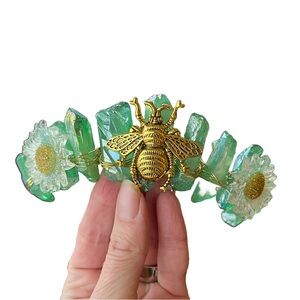 Green Witch Crown Tiara Headband Green Crystal Quartz Aura Fairy Bee daisy